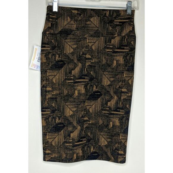 LuLaRoe Printed Cassie Skirt Pencil Brown Black Print XS New - Picture 3 of 8